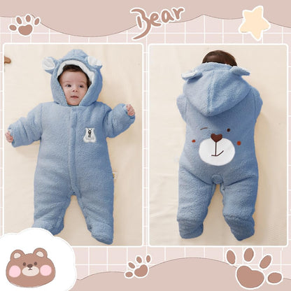 Baby Newborn Jumpsuit Footie Romper Hooded Warm Thicken Winter Bunting Outwear Snowsuit Pajamas for Girls Boys