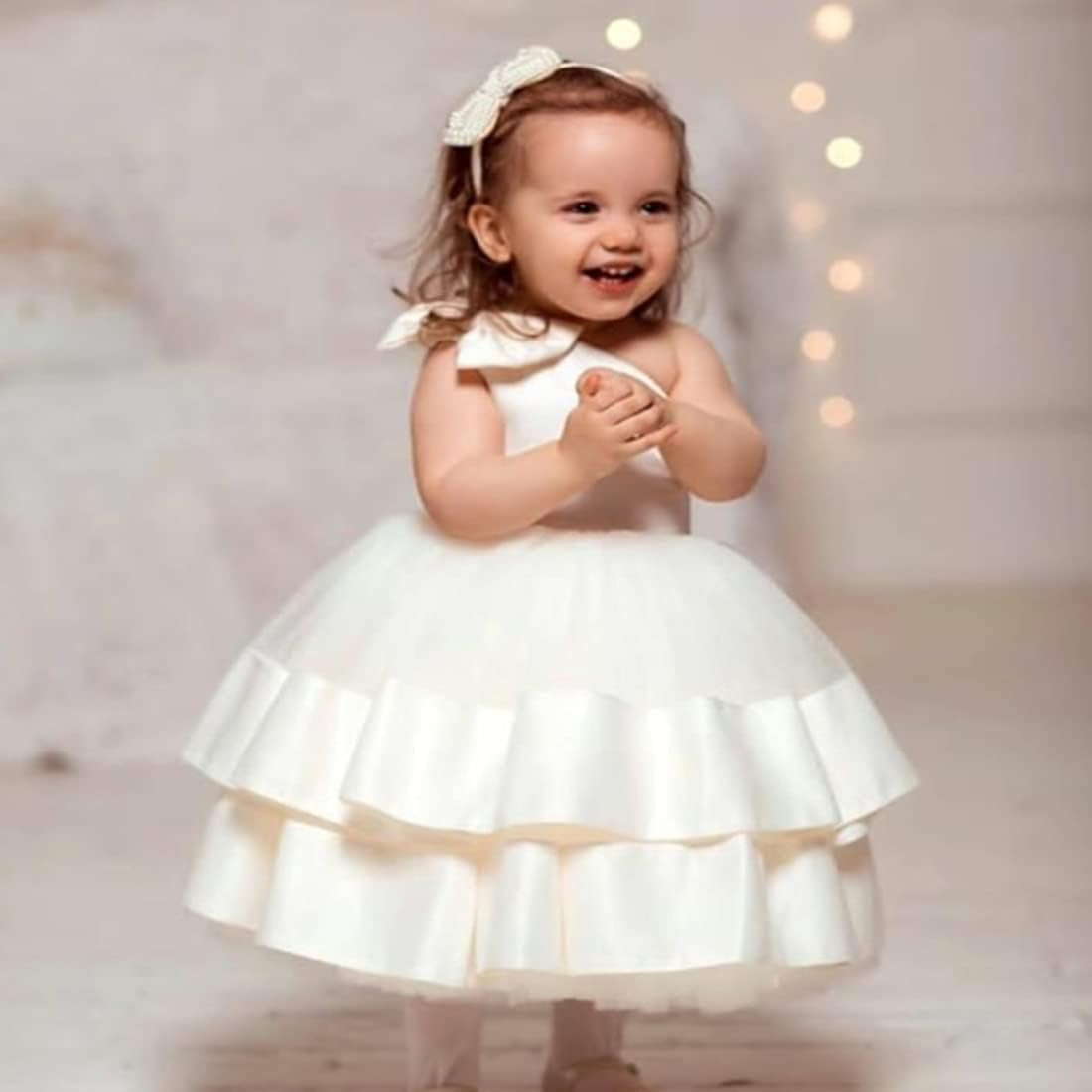 Baby Girl Tulle One Shoulder Dresses Toddler Bowknot Formal Party Wedding Flower Girl Dress Tutu Gown