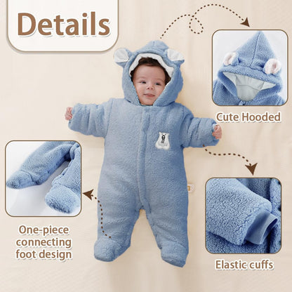 Baby Newborn Jumpsuit Footie Romper Hooded Warm Thicken Winter Bunting Outwear Snowsuit Pajamas for Girls Boys