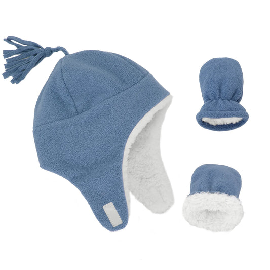 Baby Boy Winter Hat and Mitten Set Baby Girl Hats Toddler Winter Hat Sherpa Lined Fleece Earflap Beanie for Girls Boys Light Blue M