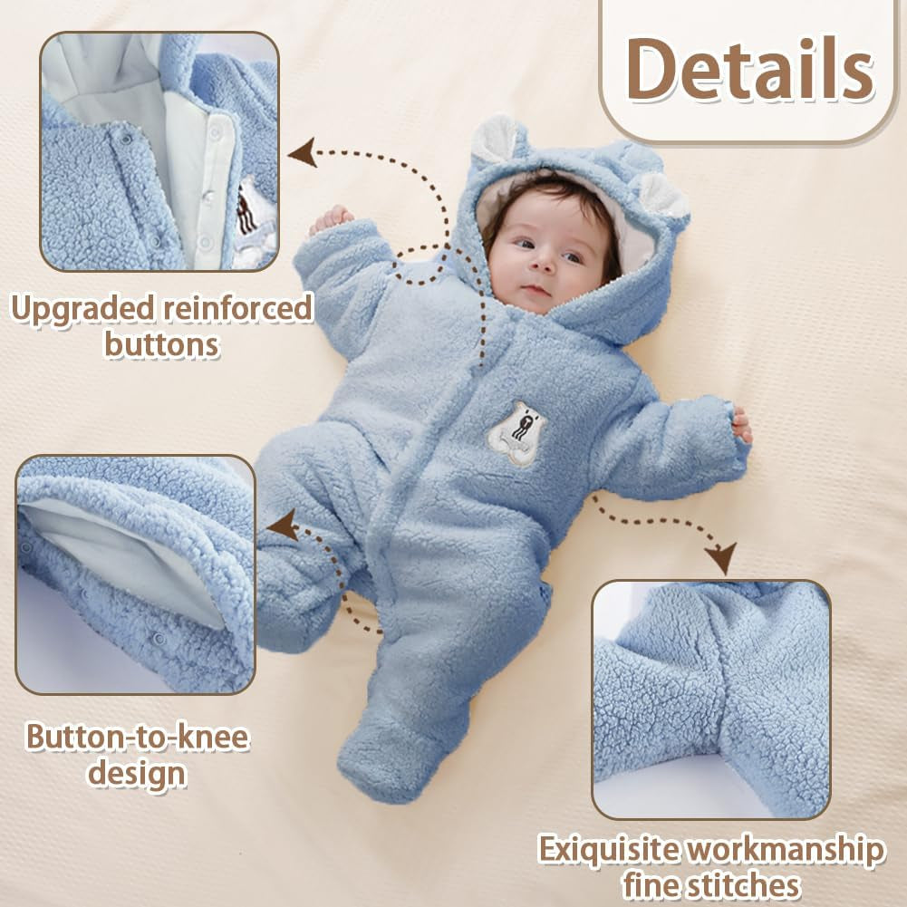 Baby Newborn Jumpsuit Footie Romper Hooded Warm Thicken Winter Bunting Outwear Snowsuit Pajamas for Girls Boys