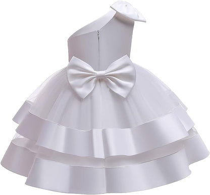 Baby Girl Tulle One Shoulder Dresses Toddler Bowknot Formal Party Wedding Flower Girl Dress Tutu Gown