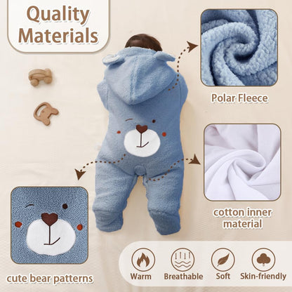 Baby Newborn Jumpsuit Footie Romper Hooded Warm Thicken Winter Bunting Outwear Snowsuit Pajamas for Girls Boys